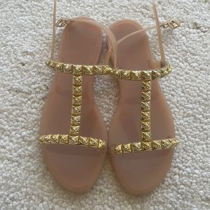 Stuart Weitzman Jelrose Thong Gold Embellished Jelly Sandals See Description
